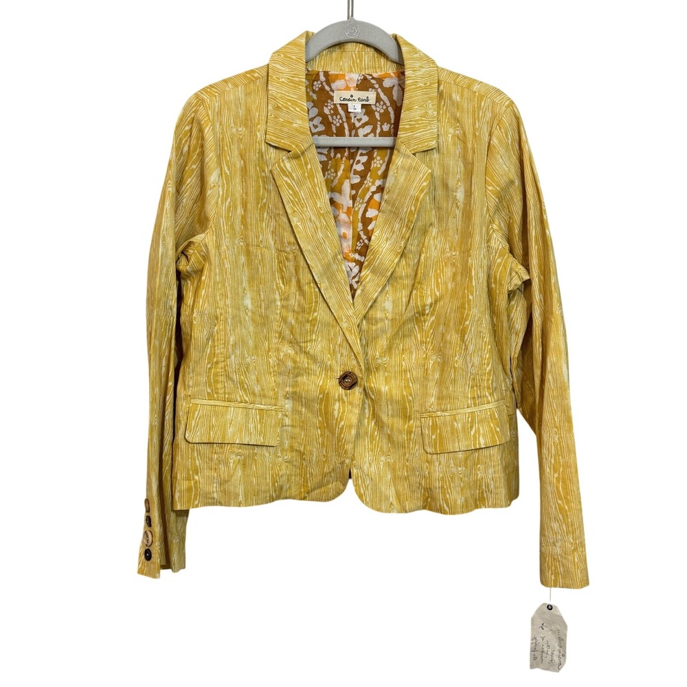 Cousin Earl Ivy‎ Jane Yellow Wood Grain Print Blazer Jacket 15004 Large NWT